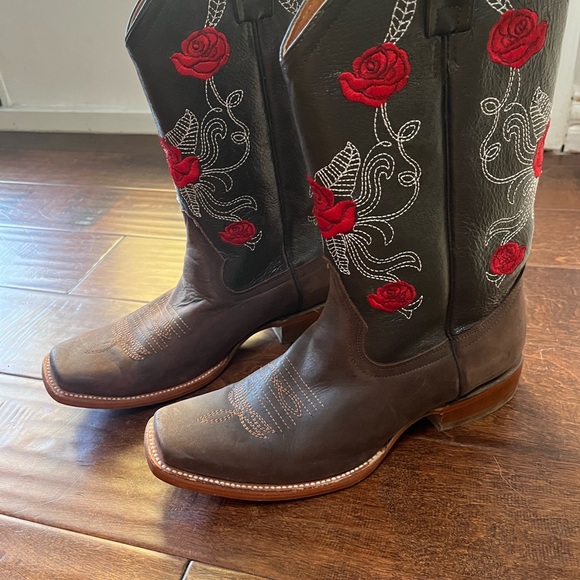 Bota Vaquera Dama Cafe Roses Cowgirl Western Rodeo Womens Square Toe Brown Boots - Picture 8 of 10